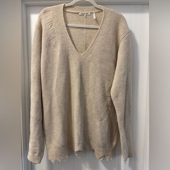 Helmut Lang Distressed Oversized V-Neck Sweater Size XS - Picture 1 of 6